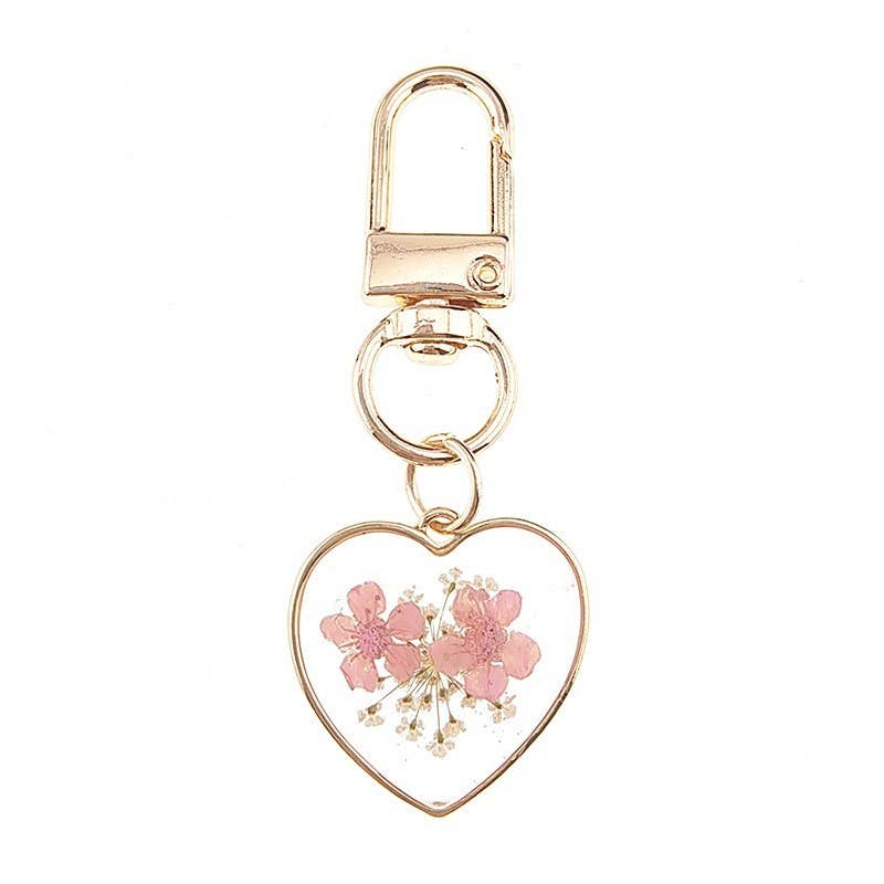 BAG CHARM-PRESSED DRIED FLOWER HEART ROUND |