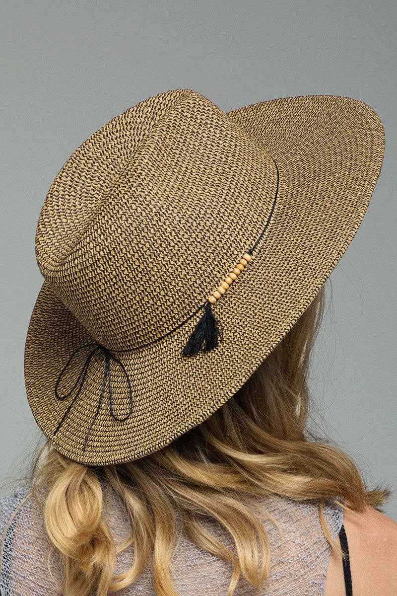 Duo-Tone Panama Hat with Wood Beads