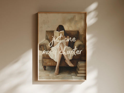 Just One More Chapter – Bookish Wall Art Printable | Cozy Reading Digital Download