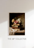 Vintage Book Stack with Peonies – Printable Bookish Wall Art | French Country Digital Download
