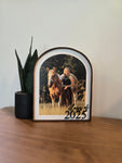 
Custom arched photo frame with faux leather border and raised "Class of 2025" lettering